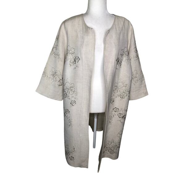 Carole Little Linen Blend Floral Embroidered Jacket 16W Duster Kimono Chic Boho - Picture 15 of 15